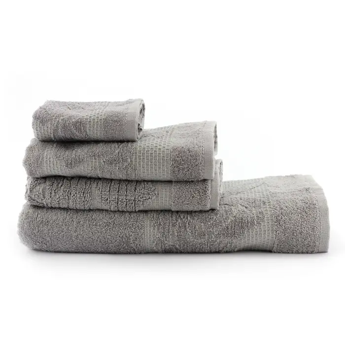 Set 4 prosoape cu motiv Flori – gri - 1054 - Set 4 prosoape cu motiv Flori – gri - 1054