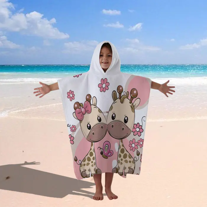 Poncho terry pentru copii – Două girafe - 535 - Poncho terry pentru copii – Două girafe - 535