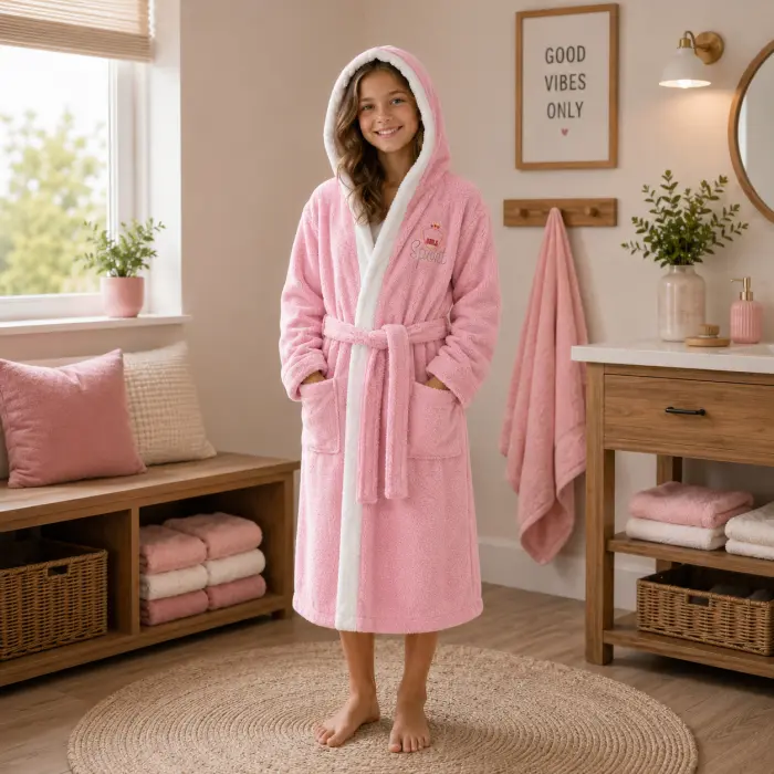 Halat de baie pentru copii Sunny din 100% bumbac cu glugă - Roz - 11/12 ani - 3902 - Halat de baie pentru copii Sunny din 100% bumbac cu glugă - Roz - 11/12 ani - 3902
