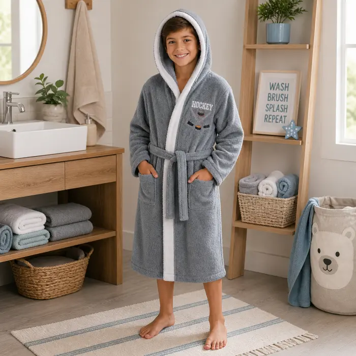 Halat de baie pentru copii Sunny din 100% bumbac cu glugă - Gri deschis - 9/10 ani - 3896 - Halat de baie pentru copii Sunny din 100% bumbac cu glugă - Gri deschis - 9/10 ani - 3896