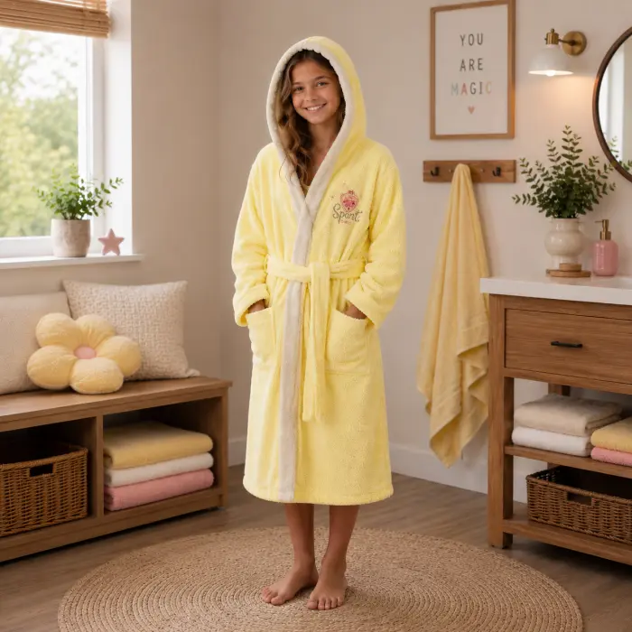 Halat de baie pentru copii Sunny din 100% bumbac cu glugă - Galben - 11/12 ani - 3899 - Halat de baie pentru copii Sunny din 100% bumbac cu glugă - Galben - 11/12 ani - 3899