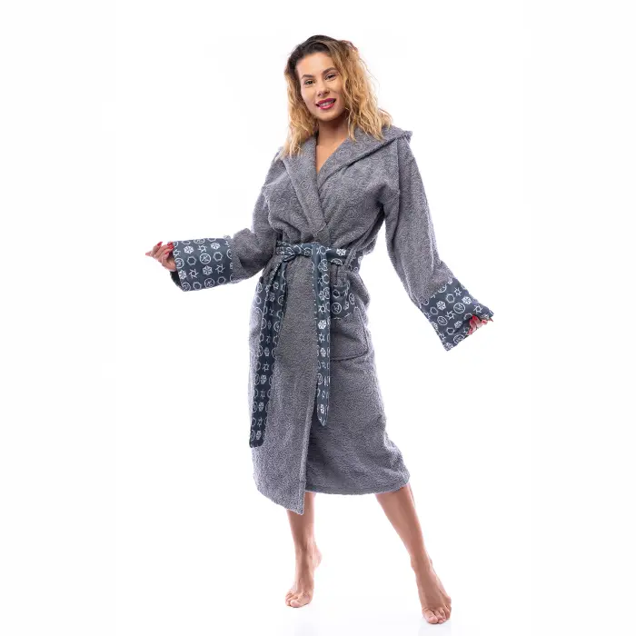 Halat Boucle MS imprimeu - Gri - dama - 2524 - Halat Boucle MS imprimeu - Gri - dama - 2524