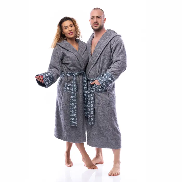 Halat Boucle MS imprimeu - Gri - dama - 2526 - Halat Boucle MS imprimeu - Gri - dama - 2526