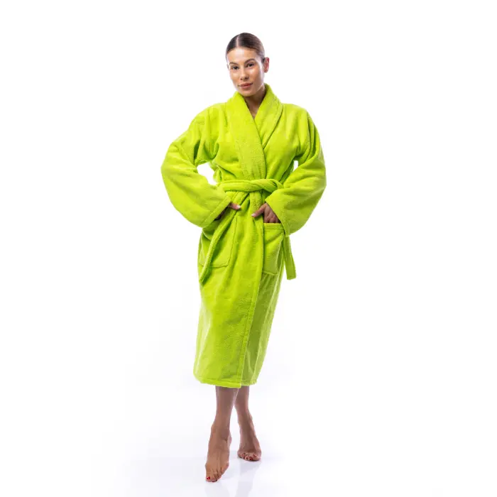 Halat Unicolor cu Guler-Esarfa - Verde - dama - 1724 - Halat Unicolor cu Guler-Esarfa - Verde - dama - 1724