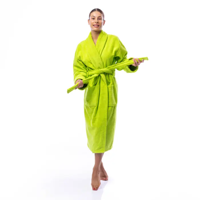 Halat Unicolor cu Guler-Esarfa - Verde - dama - 1726 - Halat Unicolor cu Guler-Esarfa - Verde - dama - 1726