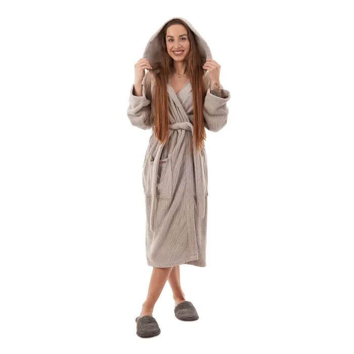 Halat de damă Robe Rips - Gri deschis - 3705 - Halat de damă Robe Rips - Gri deschis - 3705