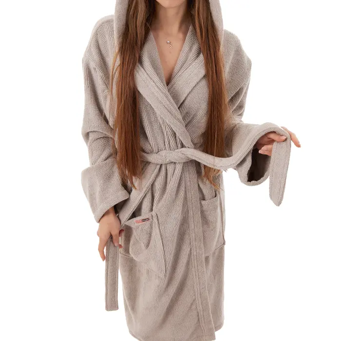 Halat de damă Robe Rips - Gri deschis - 3708 - Halat de damă Robe Rips - Gri deschis - 3708
