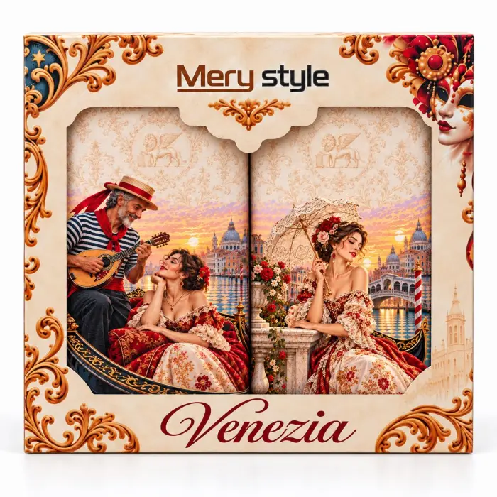 Set de prosoape imprimate 30×50 cm, în cutie cadou „Romanță italiană“ - 4485 - Set de prosoape imprimate 30×50 cm, în cutie cadou „Romanță italiană“ - 4485