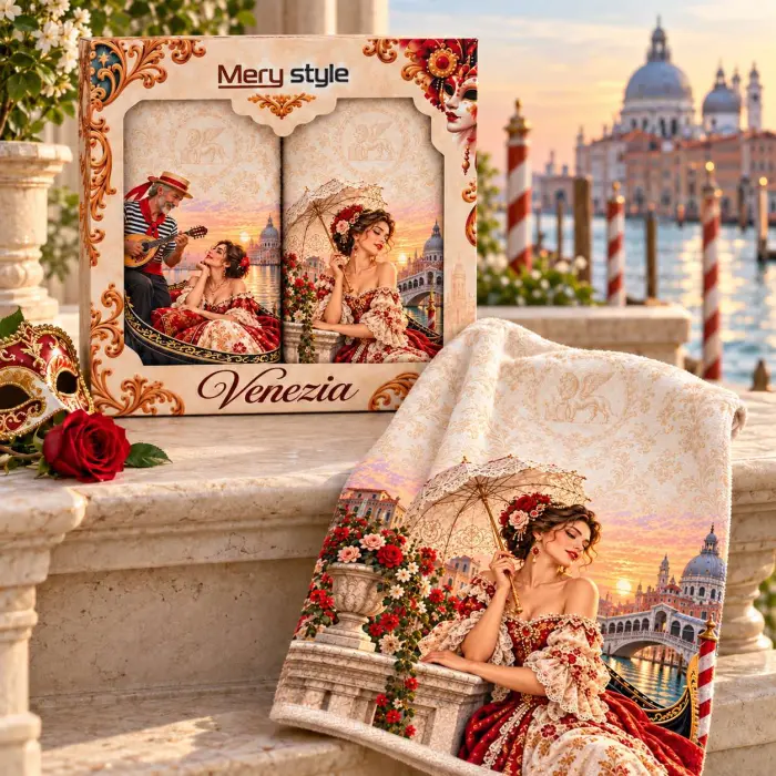 Set de prosoape imprimate 30×50 cm, în cutie cadou „Romanță italiană“ - 4486 - Set de prosoape imprimate 30×50 cm, în cutie cadou „Romanță italiană“ - 4486