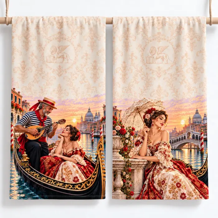 Set de prosoape imprimate 30×50 cm, în cutie cadou „Romanță italiană“ - 4487 - Set de prosoape imprimate 30×50 cm, în cutie cadou „Romanță italiană“ - 4487