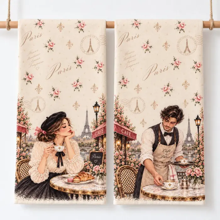 Set de prosoape imprimate 30×50 cm, în cutie cadou „Dimineață pariziană“ - 4498 - Set de prosoape imprimate 30×50 cm, în cutie cadou „Dimineață pariziană“ - 4498