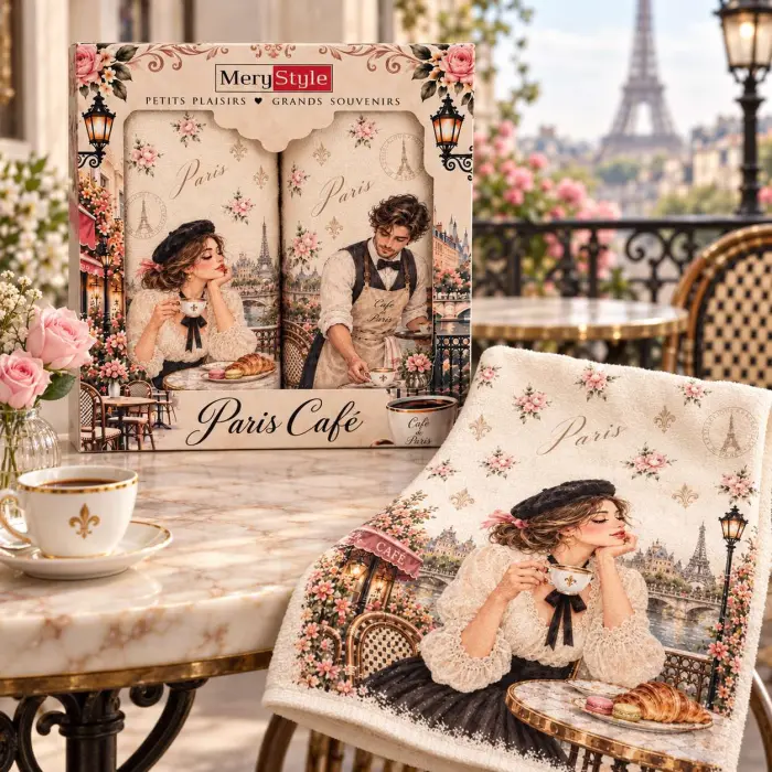 Set de prosoape imprimate 30×50 cm, în cutie cadou „Dimineață pariziană“ - 4499 - Set de prosoape imprimate 30×50 cm, în cutie cadou „Dimineață pariziană“ - 4499
