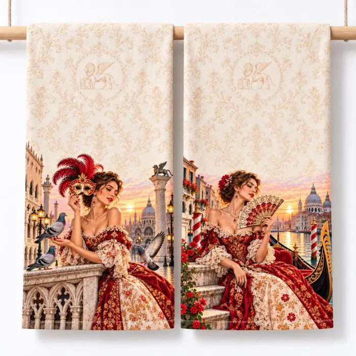 Set de prosoape imprimate 30×50 cm, în cutie cadou „Farmec venețian“ - 4475 - Set de prosoape imprimate 30×50 cm, în cutie cadou „Farmec venețian“ - 4475
