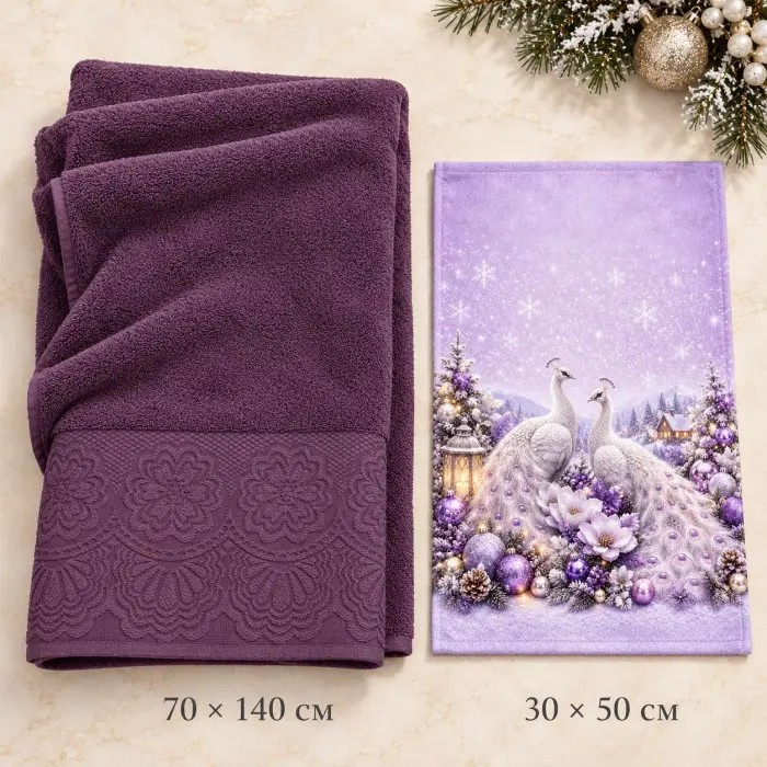 Set de prosoape de Crăciun „Strălucire violetă“ - 4451 - Set de prosoape de Crăciun „Strălucire violetă“ - 4451
