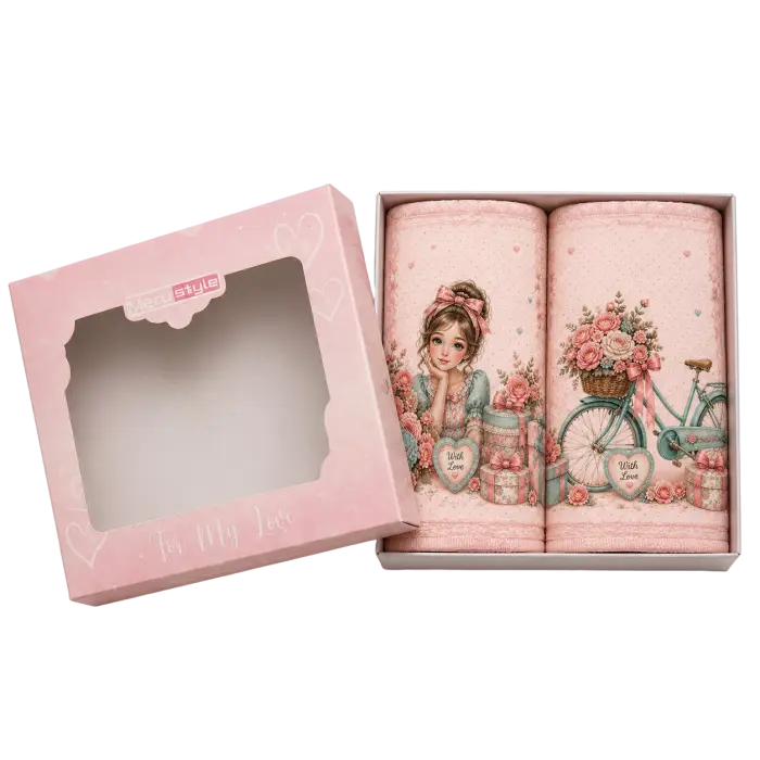 Colecția de prosoape din bumbac „Poveste romantică” – 30x50 cm, în cutie – 5635 - 4139 - Colecția de prosoape din bumbac „Poveste romantică” – 30x50 cm, în cutie – 5635 - 4139