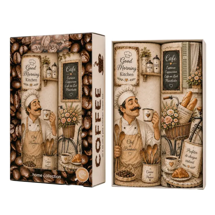 Set de prosoape din bumbac cu imprimeu, 30x50 cm, în cutie „Cafea” – 5617 - 4100 - Set de prosoape din bumbac cu imprimeu, 30x50 cm, în cutie „Cafea” – 5617 - 4100