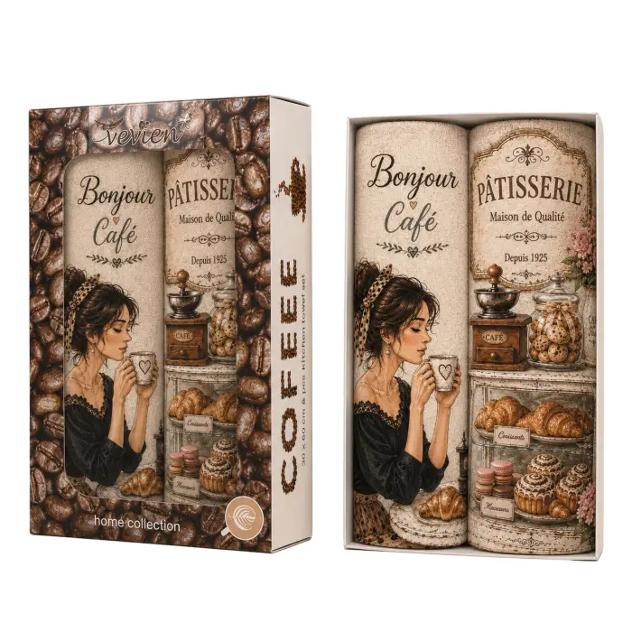 Set de prosoape din bumbac cu imprimeu, 30x50 cm, în cutie „Cafea” – 5618 - 4102 - Set de prosoape din bumbac cu imprimeu, 30x50 cm, în cutie „Cafea” – 5618 - 4102