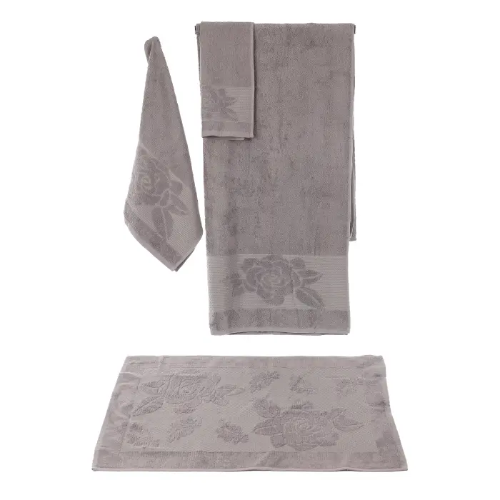 Set 4 prosoape cu motiv Flori – gri - 3302 - Set 4 prosoape cu motiv Flori – gri - 3302