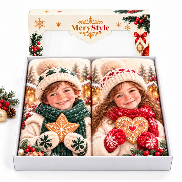 Set de prosoape „Zâmbete de Crăciun” – în cutie - 4549 - Set de prosoape „Zâmbete de Crăciun” – în cutie - 4549