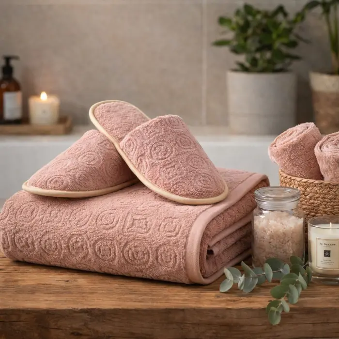 Set prosop de baie cu papuci „Jacard-MS” – rose ash - 3783 - Set prosop de baie cu papuci „Jacard-MS” – rose ash - 3783