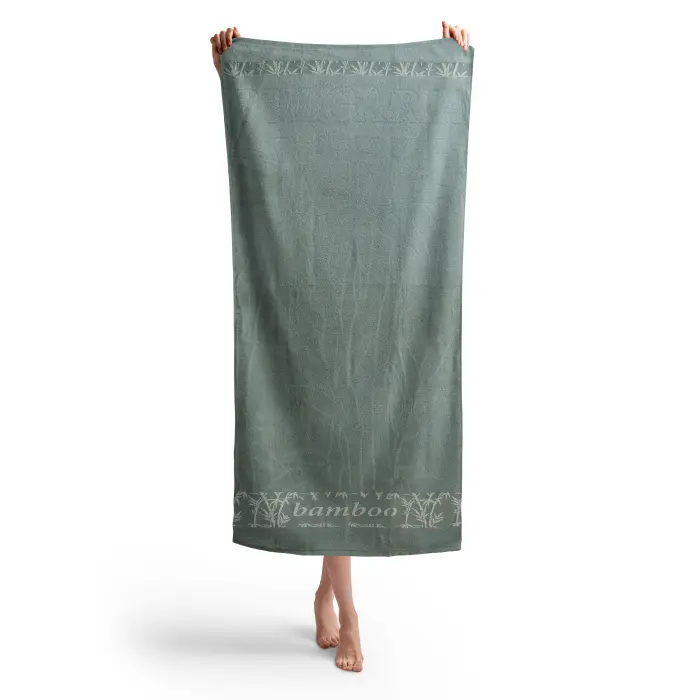 Prosop de plajă cu desen de bambus – verde chachi - 1771 - Prosop de plajă cu desen de bambus – verde chachi - 1771