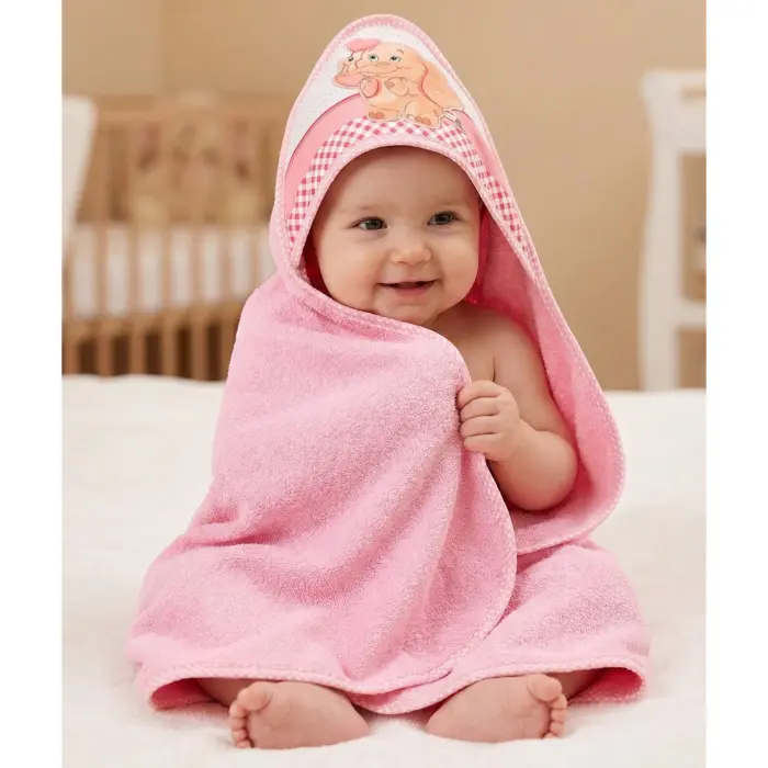 Prosop pentru bebelusi cu gluga – Roz – elefant - 3775 - Prosop pentru bebelusi cu gluga – Roz – elefant - 3775