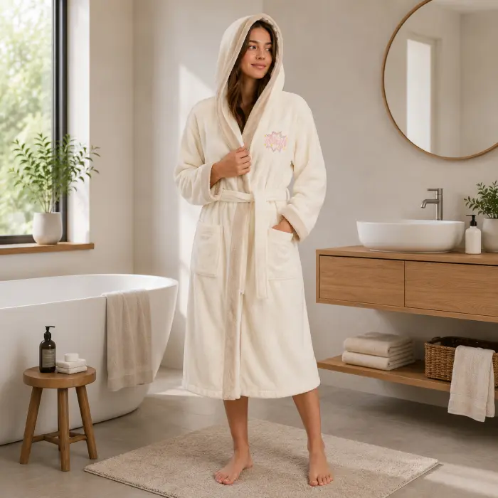 Halat de baie pentru adolescenți Sunny din 100% bumbac cu glugă - crem - 15/16 ani - 3920 - Halat de baie pentru adolescenți Sunny din 100% bumbac cu glugă - crem - 15/16 ani - 3920