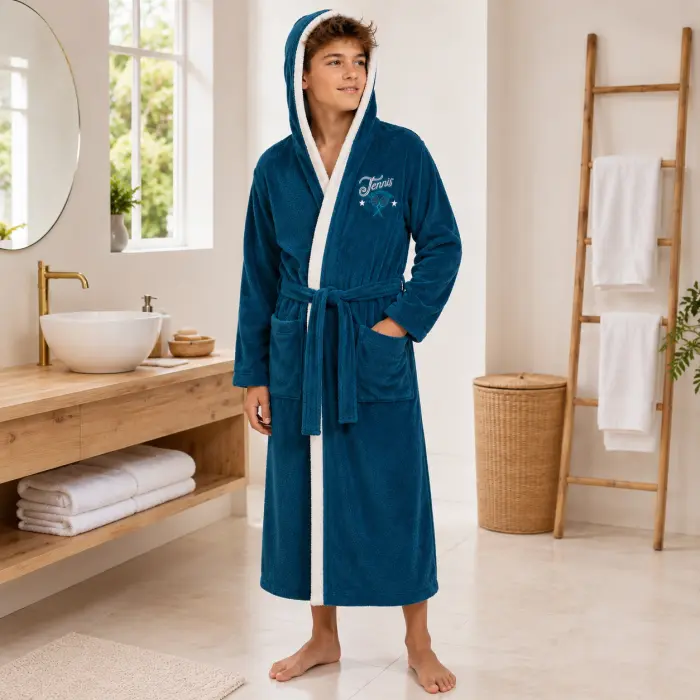 Halat de baie pentru adolescenți Sunny din 100% bumbac cu glugă - Petrol - 13/14 ani - 3916 - Halat de baie pentru adolescenți Sunny din 100% bumbac cu glugă - Petrol - 13/14 ani - 3916