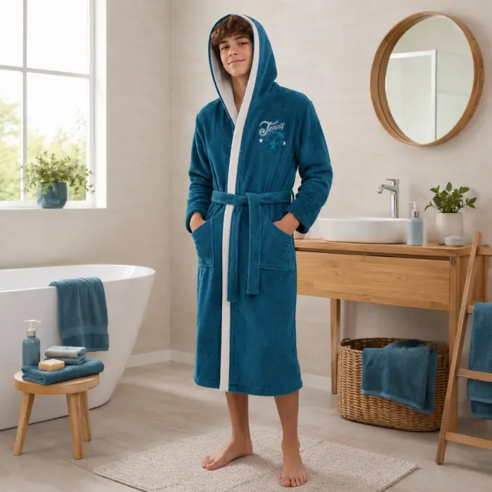 Halat de baie pentru adolescenți Sunny din 100% bumbac cu glugă - Petrol - 15/16 ani - 3926 - Halat de baie pentru adolescenți Sunny din 100% bumbac cu glugă - Petrol - 15/16 ani - 3926