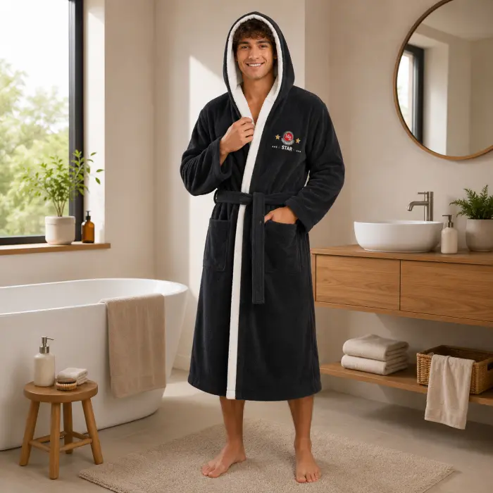 Halat de baie pentru adolescenți Sunny din 100% bumbac cu glugă - Gri inchis - 17/18 ani - 3939 - Halat de baie pentru adolescenți Sunny din 100% bumbac cu glugă - Gri inchis - 17/18 ani - 3939