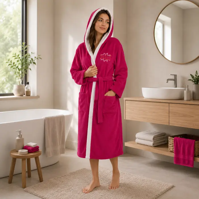 Halat de baie pentru adolescenți Sunny din 100% bumbac cu glugă - Ciclama - 15/16 ani - 3923 - Halat de baie pentru adolescenți Sunny din 100% bumbac cu glugă - Ciclama - 15/16 ani - 3923