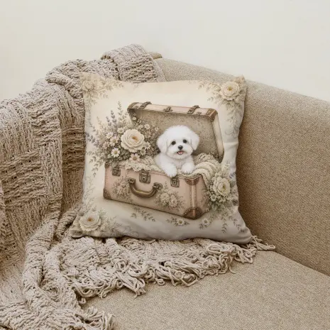 Pernă decorativă – Câine cu flori – 5629