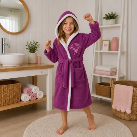 Halat de baie pentru copii Sunny din 100% bumbac cu glugă - mov - 9/10 ani - Halat de baie pentru copii Sunny din 100% bumbac cu glugă - mov - 9/10 ani