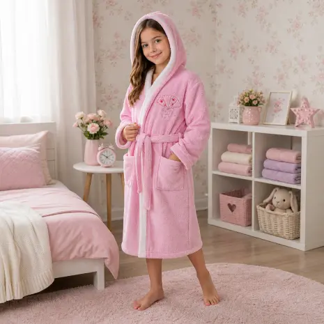 Halat de baie pentru copii Sunny din 100% bumbac cu glugă - roz - 9/10 ani - Halat de baie pentru copii Sunny din 100% bumbac cu glugă - roz - 9/10 ani