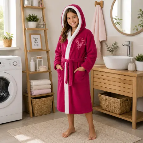 Halat de baie pentru copii Sunny din 100% bumbac cu glugă - Ciclama - 9/10 ani - Halat de baie pentru copii Sunny din 100% bumbac cu glugă - Ciclama - 9/10 ani