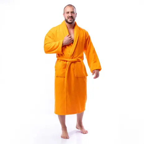Halat Unicolor cu Guler-Esarfa- Oranj - barbaţi - Halat Unicolor cu Guler-Esarfa- Oranj - barbaţi