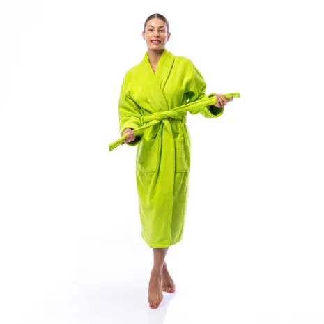 Halat Unicolor cu Guler-Esarfa - Verde - dama - Halat Unicolor cu Guler-Esarfa - Verde - dama
