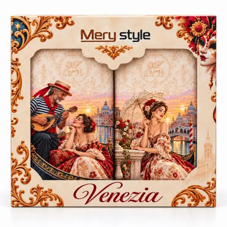 Set de prosoape imprimate 30×50 cm, în cutie cadou „Romanță italiană“ - Set de prosoape imprimate 30×50 cm, în cutie cadou „Romanță italiană“