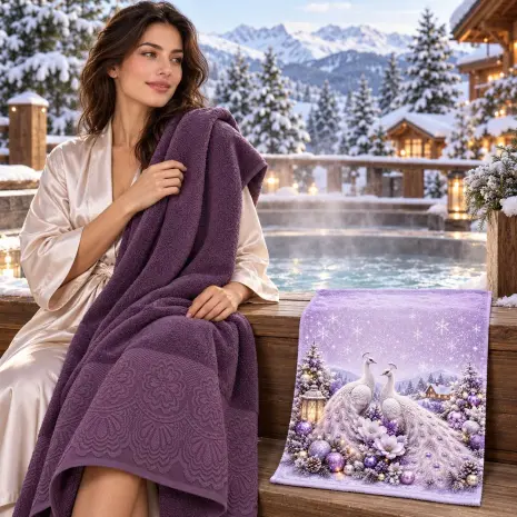 Set de prosoape de Crăciun „Strălucire violetă“ - Set de prosoape de Crăciun „Strălucire violetă“