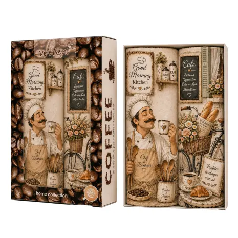 Set de prosoape din bumbac cu imprimeu, 30x50 cm, în cutie „Cafea” – 5617 - Set de prosoape din bumbac cu imprimeu, 30x50 cm, în cutie „Cafea” – 5617