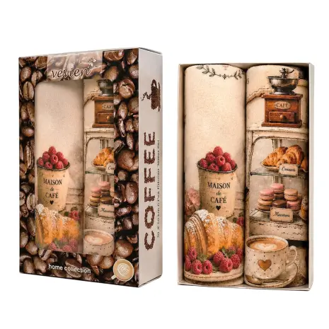 Set de prosoape din bumbac cu imprimeu, 30x50 cm, în cutie „Cafea” – 5619 - Set de prosoape din bumbac cu imprimeu, 30x50 cm, în cutie „Cafea” – 5619