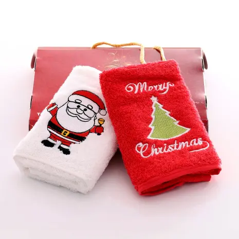 Set de 2 prosoape din bumbac cu broderie – Cutie cadou - Set de 2 prosoape din bumbac cu broderie – Cutie cadou