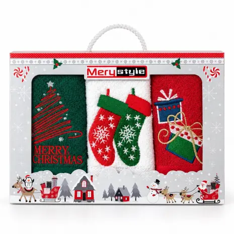 Set de 3 prosoape cu broderie, în cutie cadou - Set de 3 prosoape cu broderie, în cutie cadou