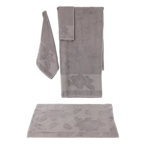 Set 4 prosoape cu motiv Flori – gri - Set 4 prosoape cu motiv Flori – gri