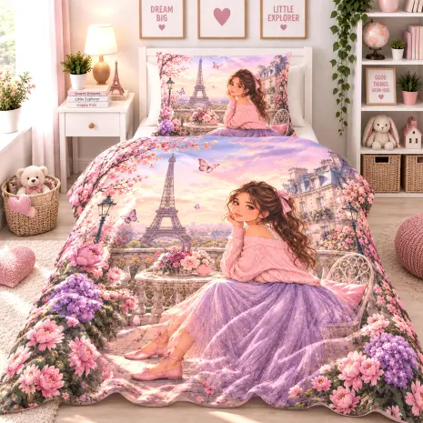 Set de lenjerie pentru copii – Pilotă și față de pernă – Paris - Set de lenjerie pentru copii – Pilotă și față de pernă – Paris