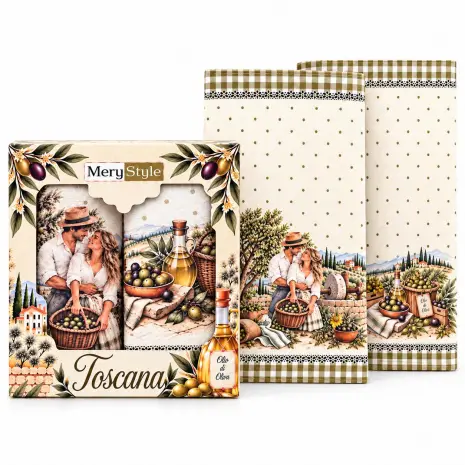 Set de prosoape din frotir imprimate, 30x50 cm, în cutie „Romantism toscan” - Set de prosoape din frotir imprimate, 30x50 cm, în cutie „Romantism toscan”