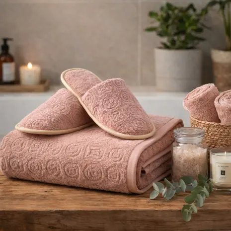 Set prosop de baie cu papuci „Jacard-MS” – rose ash