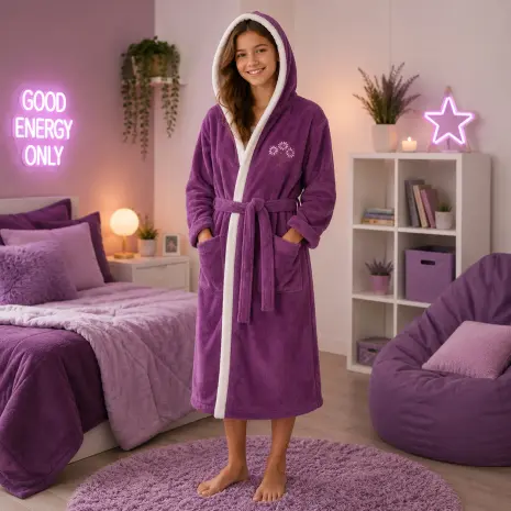 Halat de baie pentru adolescenți Sunny din 100% bumbac cu glugă - Mov - 13/14 ani - Halat de baie pentru adolescenți Sunny din 100% bumbac cu glugă - Mov - 13/14 ani