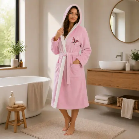 Halat de baie pentru adolescenți Sunny din 100% bumbac cu glugă - Roz - 17/18 ani - Halat de baie pentru adolescenți Sunny din 100% bumbac cu glugă - Roz - 17/18 ani
