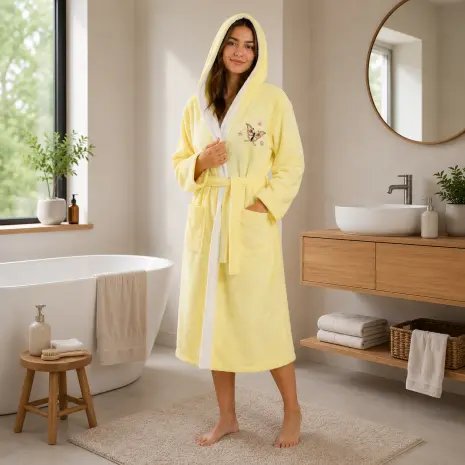 Halat de baie pentru adolescenți Sunny din 100% bumbac cu glugă - Galben - 17/18 ani - Halat de baie pentru adolescenți Sunny din 100% bumbac cu glugă - Galben - 17/18 ani